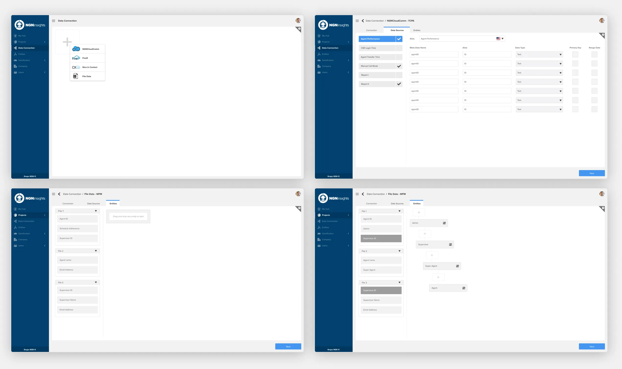 Connecting a data source inside the product, from a database or a spreadsheet