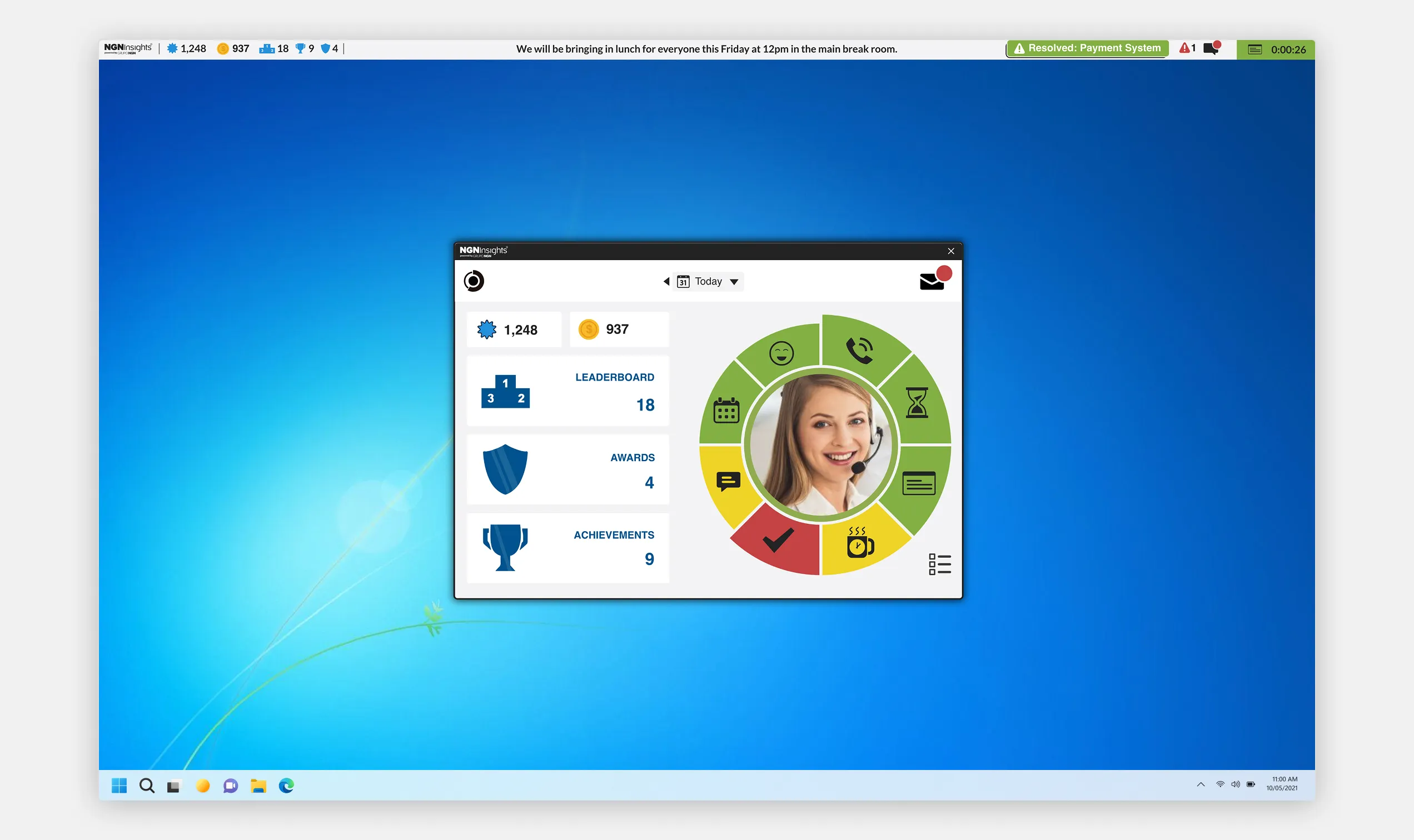 The agent screen, with the agent's photograph at the centre of the tile